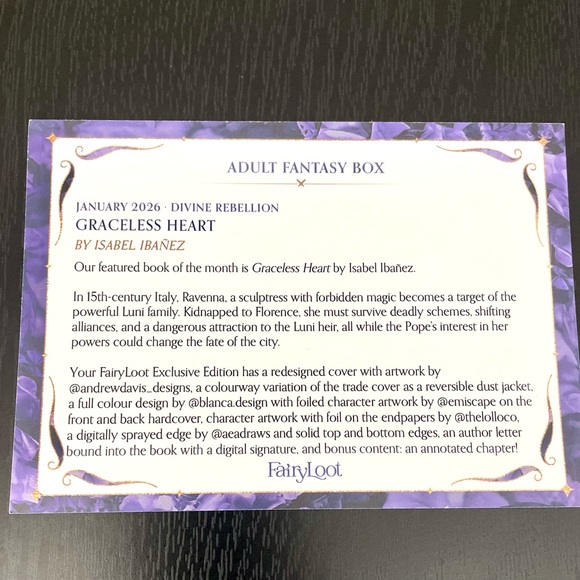 FairyLoot Adult Fantasy Box Jan 2026 Graceless Heart by Isabel Ibanez - Picture 10 of 11